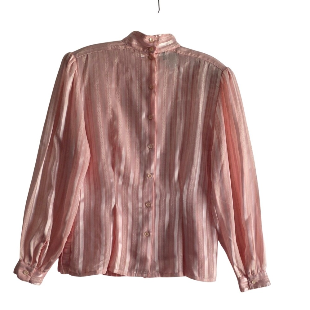 Vintage Petite Illustrations Peach Pink Shiny Satin Blouse 8P Pleats Fitted - Picture 3 of 11